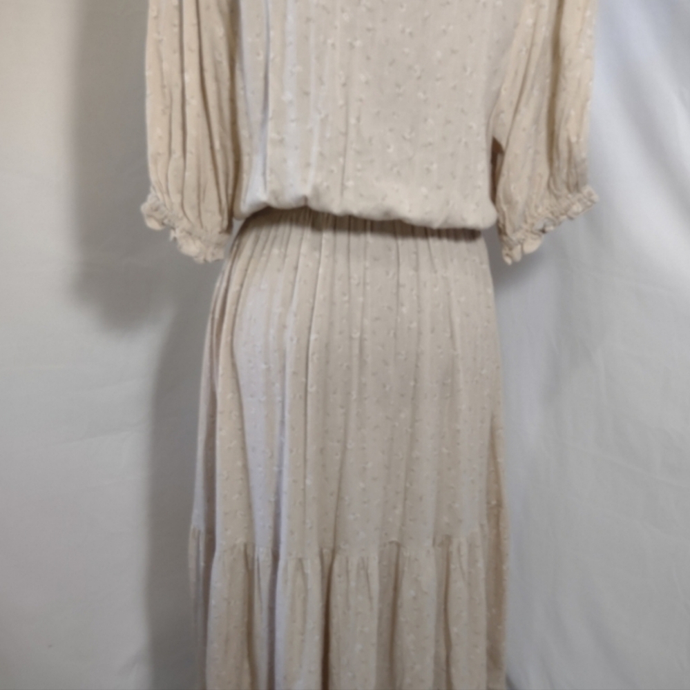 CALISTA Women's Tan Floral Print Pleated Peasant Prairie Boho Maxi Dress Size M